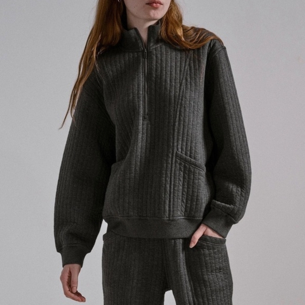 Lunya Charcoal Restore Double Knit Half Zip Pullover Size Medium